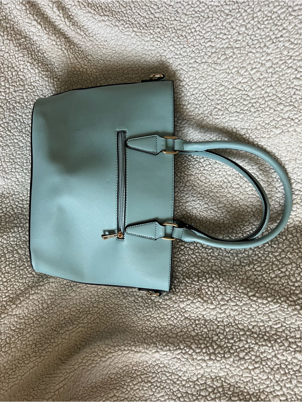 Structured Mint Tote with Front Zip Pocket